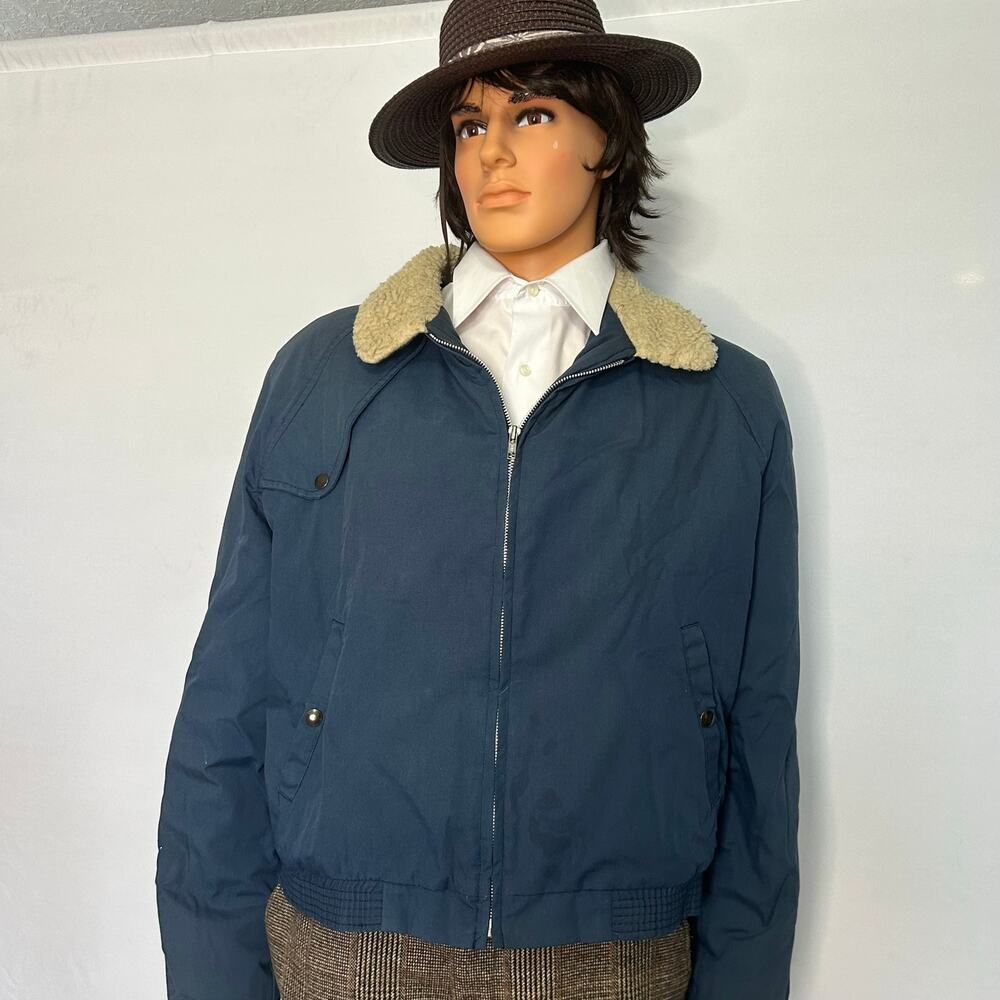 Vintage Silton California Sherpa Collar Bomber Jacket Navy Quilted Men’s XL